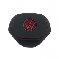 Volkswagen MK7/MK8 Steering Wheel Airbag Cover | Leather with Red Stitching & Red VW Logo